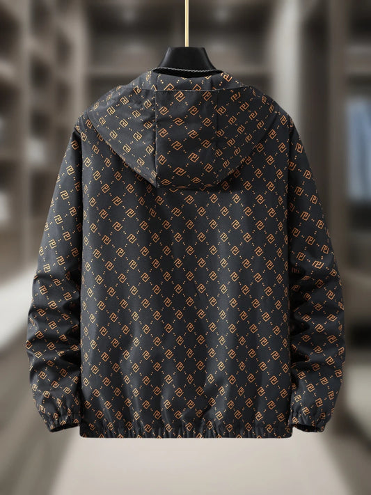 New coat men's trendy brand printing hooded casual versatile European station men's handsome coat jacket