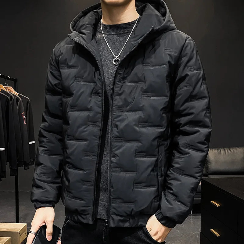 Men's Winter Padded Quilted Jacket – Warm Hooded Long Sleeve Casual Coat