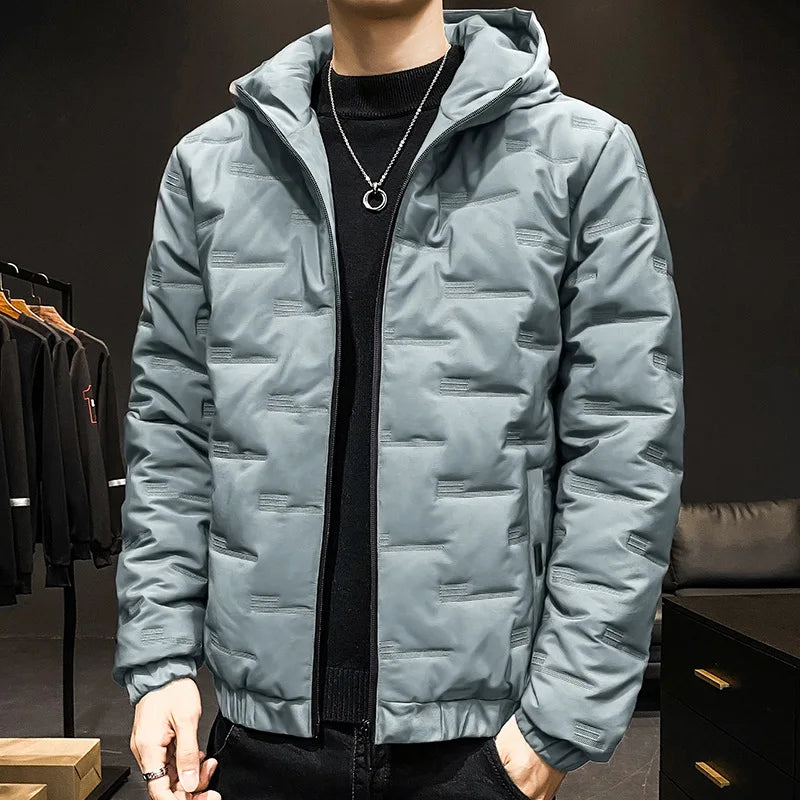 Men's Winter Padded Quilted Jacket – Warm Hooded Long Sleeve Casual Coat