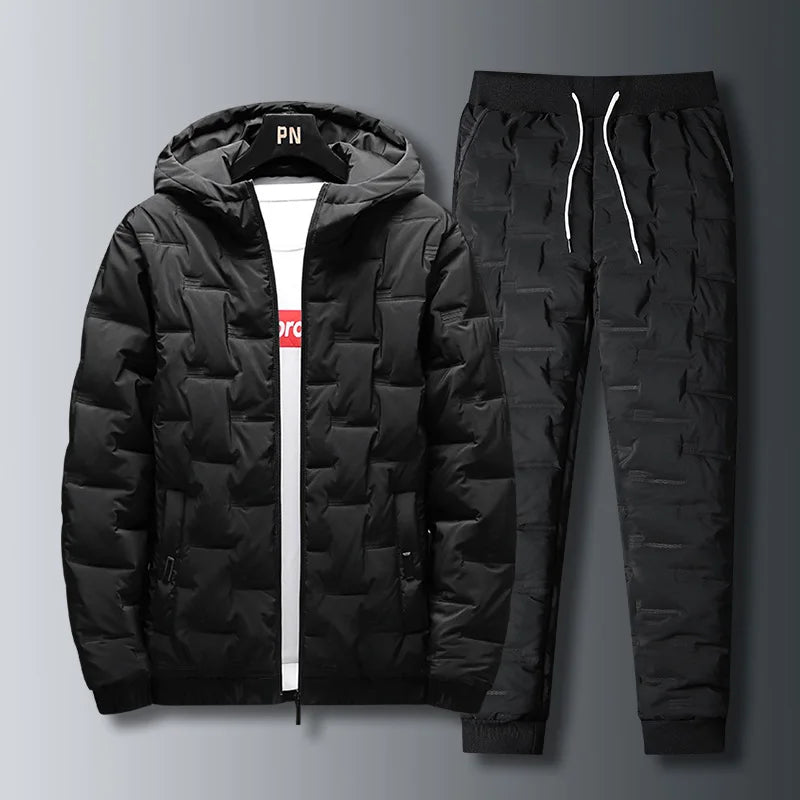 Warm Thickened Cotton Tracksuit for Men – Hooded Sweatshirt & Casual Pants Set