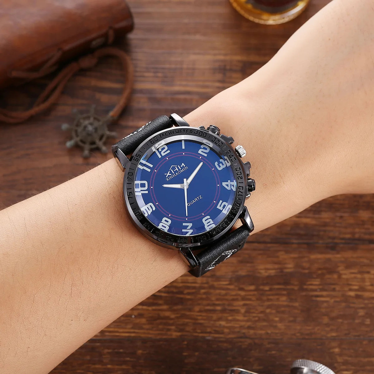 Men's Luxury Gift Set – Quartz Watch, Leather Belt, Sunglasses & Keychain