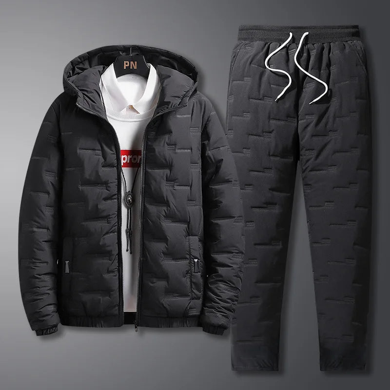 Warm Thickened Cotton Tracksuit for Men – Hooded Sweatshirt & Casual Pants Set
