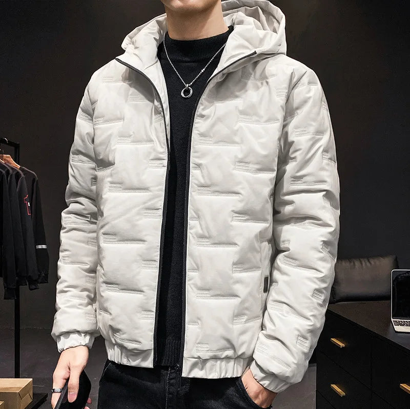 Men's Winter Padded Quilted Jacket – Warm Hooded Long Sleeve Casual Coat