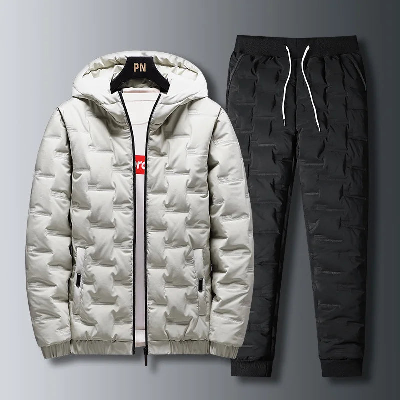 Warm Thickened Cotton Tracksuit for Men – Hooded Sweatshirt & Casual Pants Set