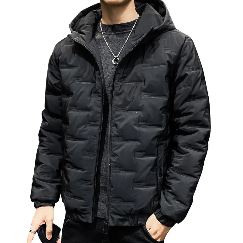 Men's Winter Padded Quilted Jacket – Warm Hooded Long Sleeve Casual Coat
