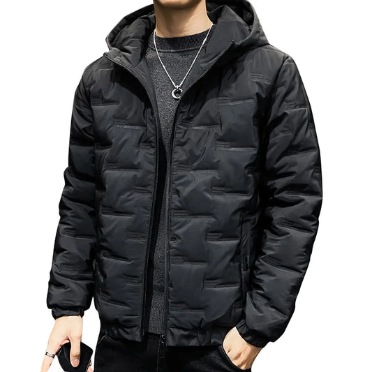 Men's Winter Padded Quilted Jacket – Warm Hooded Long Sleeve Casual Coat