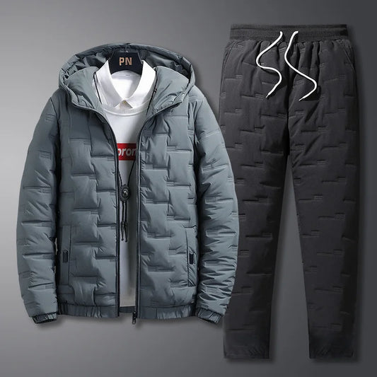 Warm Thickened Cotton Tracksuit for Men – Hooded Sweatshirt & Casual Pants Set