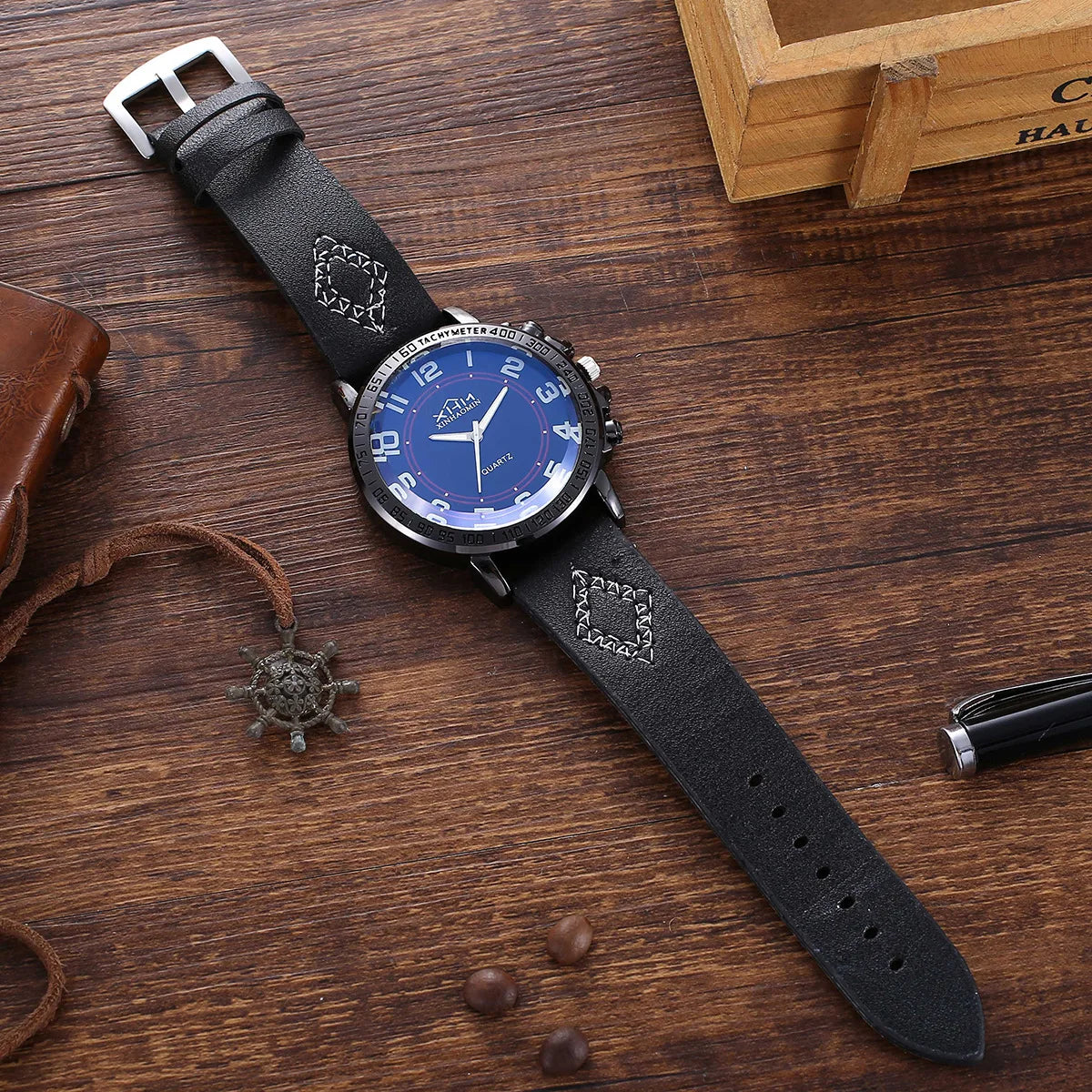 Men's Luxury Gift Set – Quartz Watch, Leather Belt, Sunglasses & Keychain