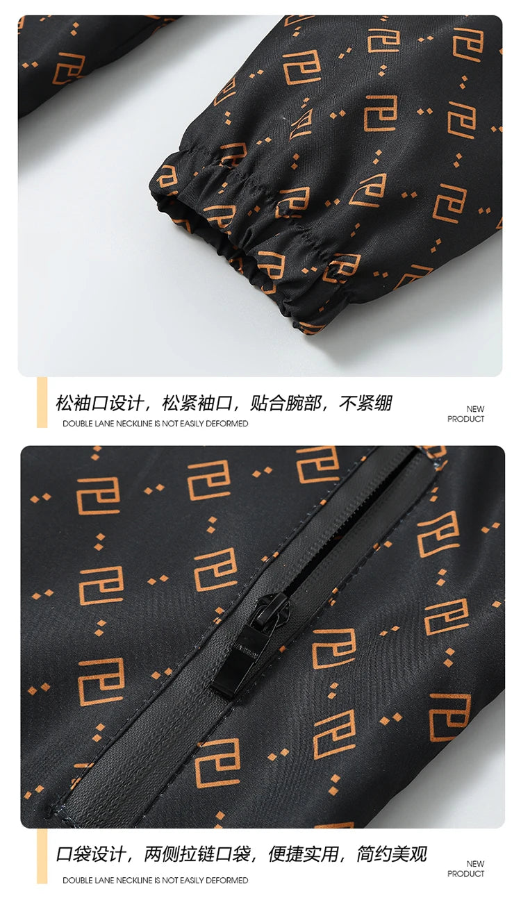New coat men's trendy brand printing hooded casual versatile European station men's handsome coat jacket