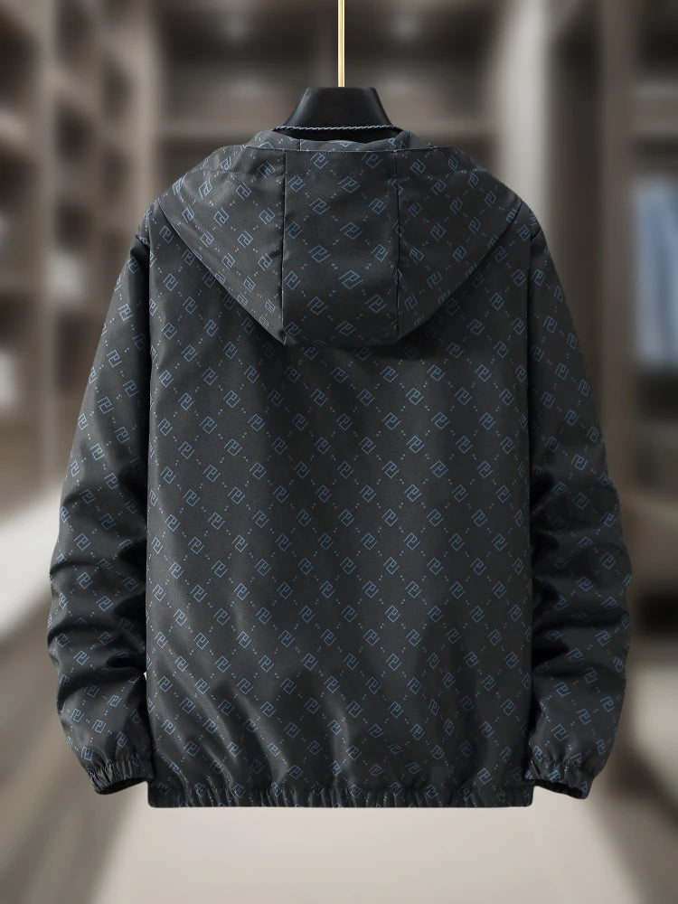 New coat men's trendy brand printing hooded casual versatile European station men's handsome coat jacket