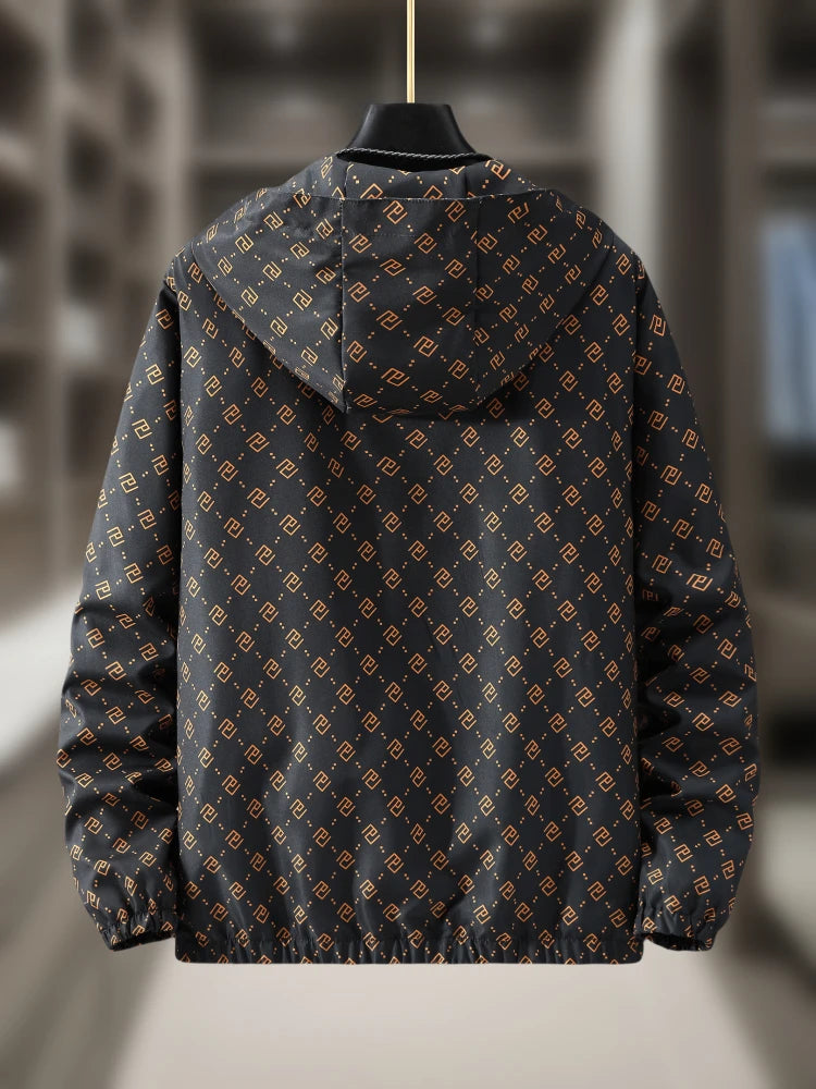New coat men's trendy brand printing hooded casual versatile European station men's handsome coat jacket