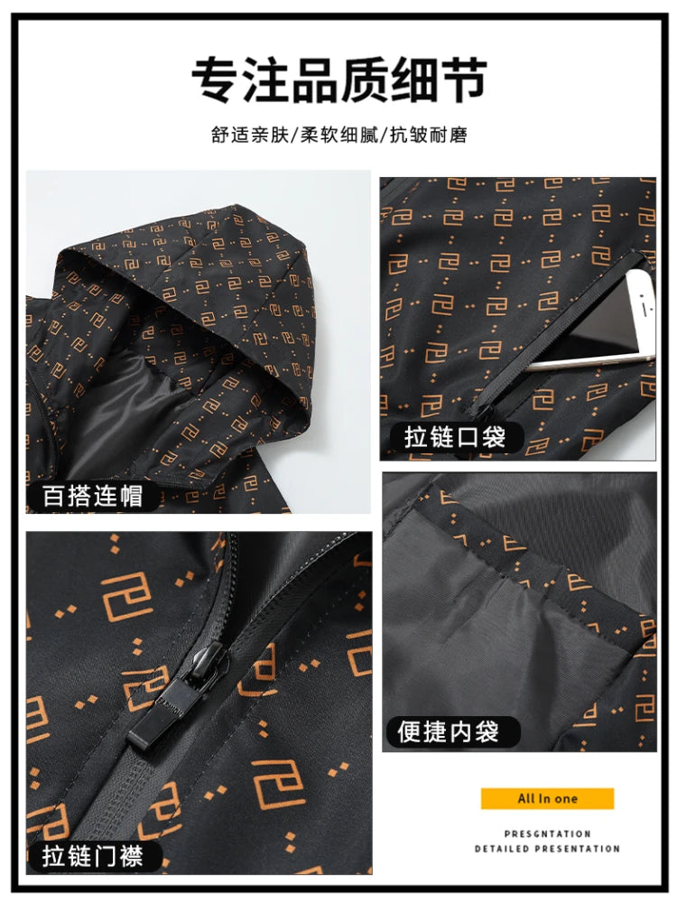 New coat men's trendy brand printing hooded casual versatile European station men's handsome coat jacket