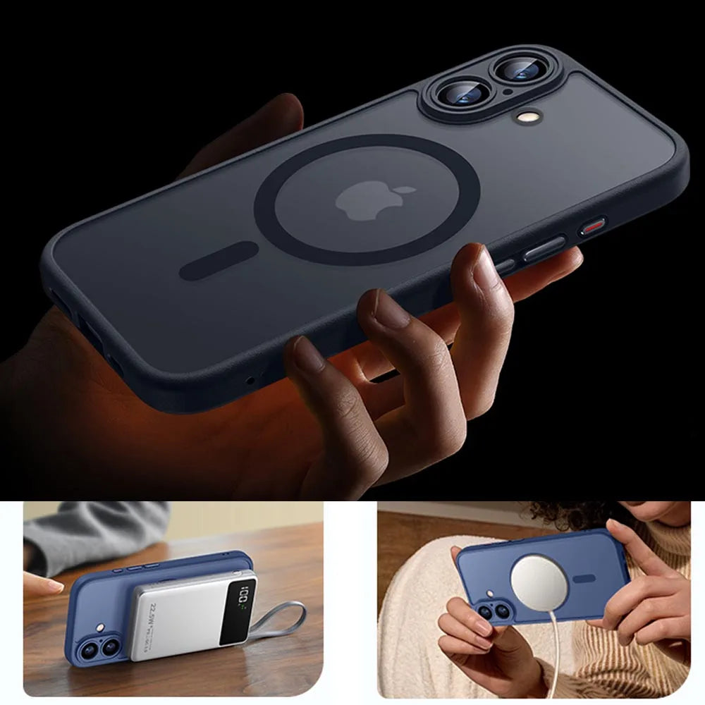 Magnetic Luxury Armor Shockproof Case for iPhone 17 Air, 16, 15, 14, 13, 12, 11 Pro Max – MagSafe Wireless Charging with Matte Translucent Cover