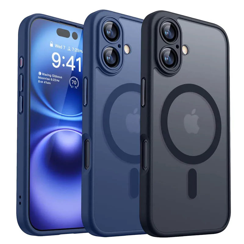 Magnetic Luxury Armor Shockproof Case for iPhone 17 Air, 16, 15, 14, 13, 12, 11 Pro Max – MagSafe Wireless Charging with Matte Translucent Cover