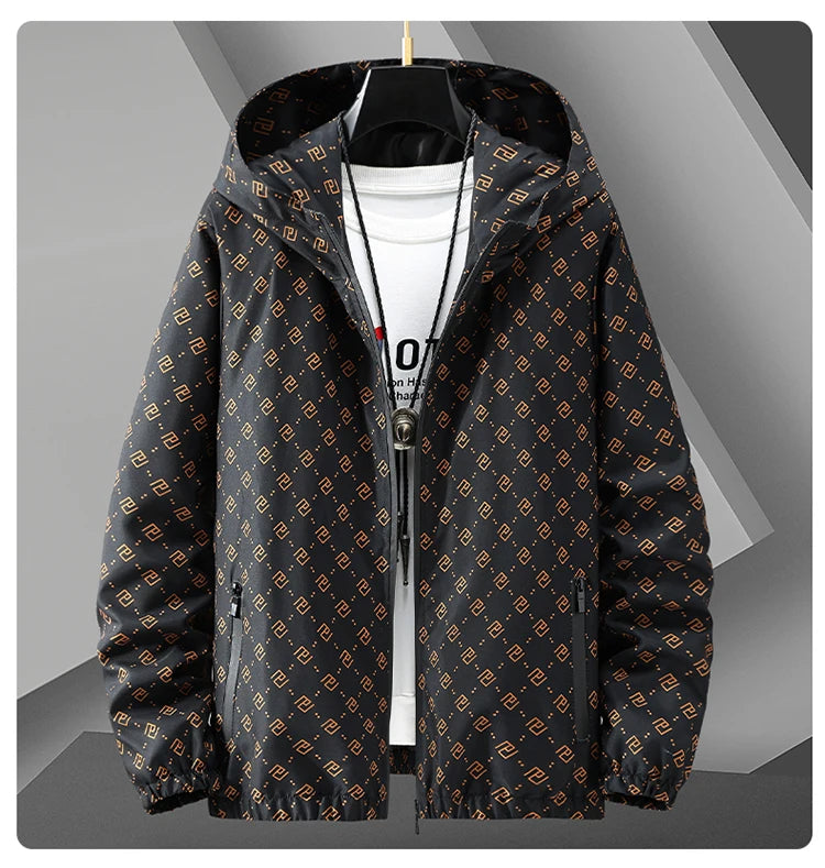 New coat men's trendy brand printing hooded casual versatile European station men's handsome coat jacket
