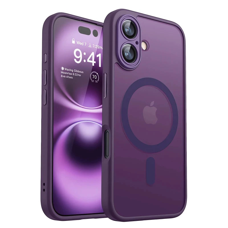 Magnetic Luxury Armor Shockproof Case for iPhone 17 Air, 16, 15, 14, 13, 12, 11 Pro Max – MagSafe Wireless Charging with Matte Translucent Cover