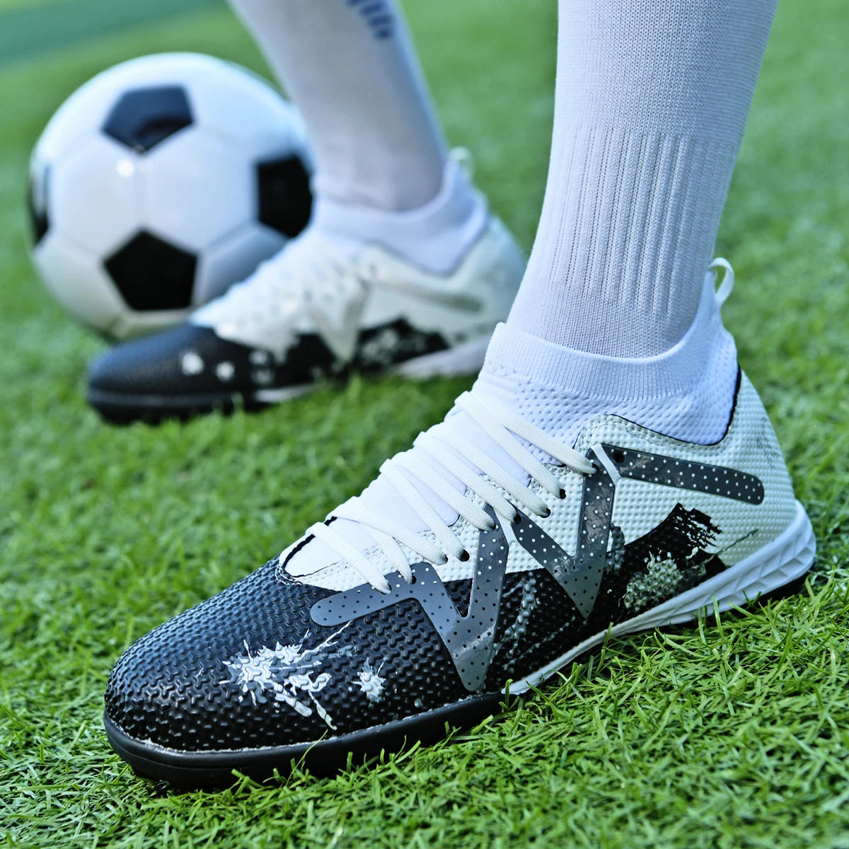 Sport Essential TF Turf Football Shoes – Unisex Anti-Slip Rubber Sole with Integrated PU Fabric. Durable, Comfortable & Wearable Casual Soccer Cleats