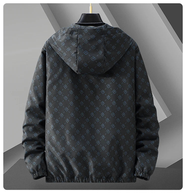 New coat men's trendy brand printing hooded casual versatile European station men's handsome coat jacket