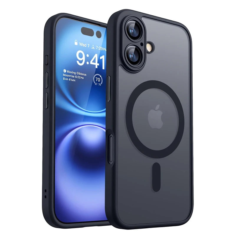 Magnetic Luxury Armor Shockproof Case for iPhone 17 Air, 16, 15, 14, 13, 12, 11 Pro Max – MagSafe Wireless Charging with Matte Translucent Cover