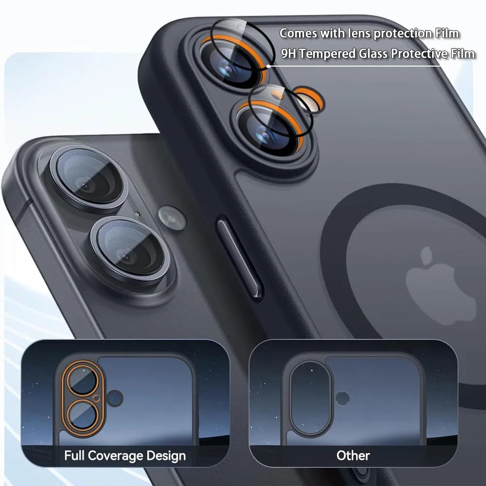 Magnetic Luxury Armor Shockproof Case for iPhone 17 Air, 16, 15, 14, 13, 12, 11 Pro Max – MagSafe Wireless Charging with Matte Translucent Cover