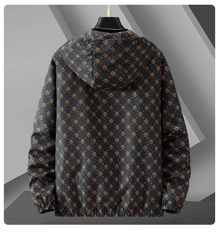 New coat men's trendy brand printing hooded casual versatile European station men's handsome coat jacket