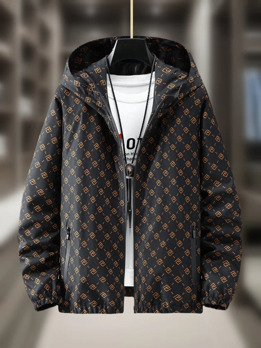 New coat men's trendy brand printing hooded casual versatile European station men's handsome coat jacket